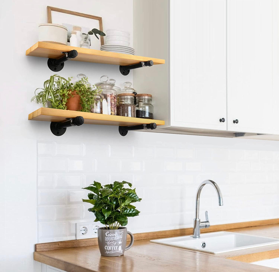 HOME - Floating Wall Shelves w Industrial Pipe Brackets